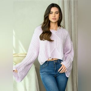 Lavender Knit Women's Distressed Sweater